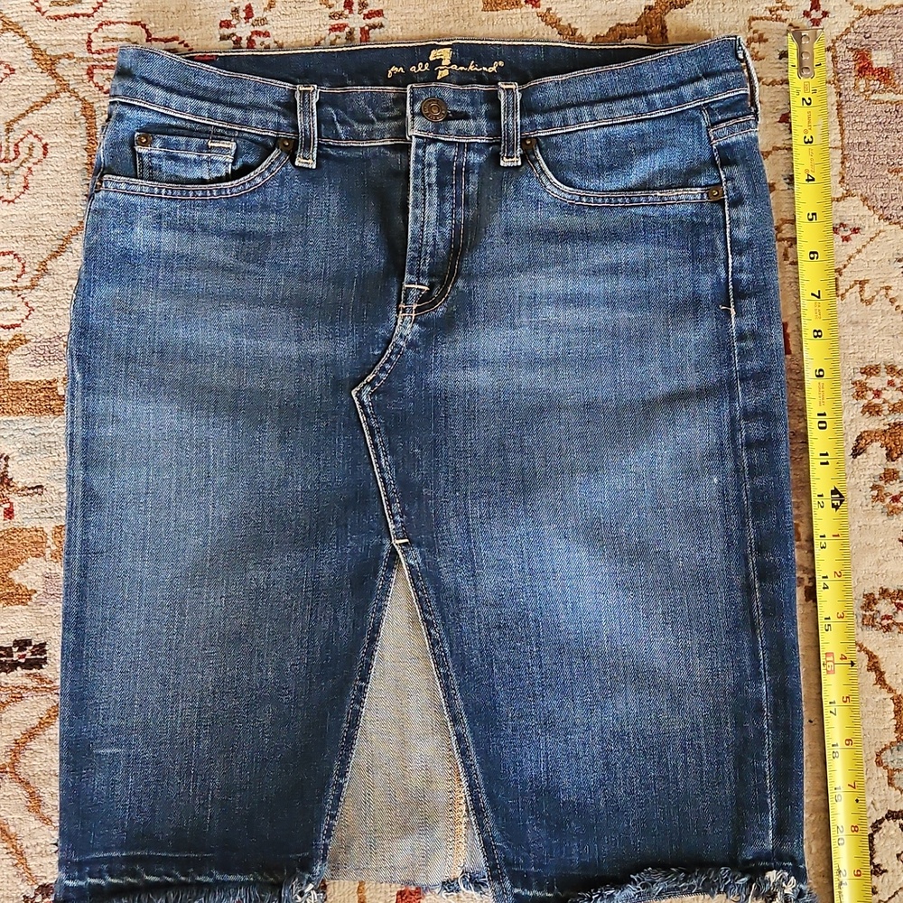 7 For All Mankind | Women's Split Front Raw Denim Roxy Skirt | Size: 30